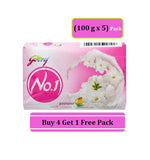 Godrej No.1 Soap with Jasmine & Milk Cream 100 g - Buy 4 Get 1 Free Pack