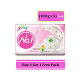 Godrej No.1 Soap with Jasmine & Milk Cream 100 g - Buy 4 Get 1 Free Pack