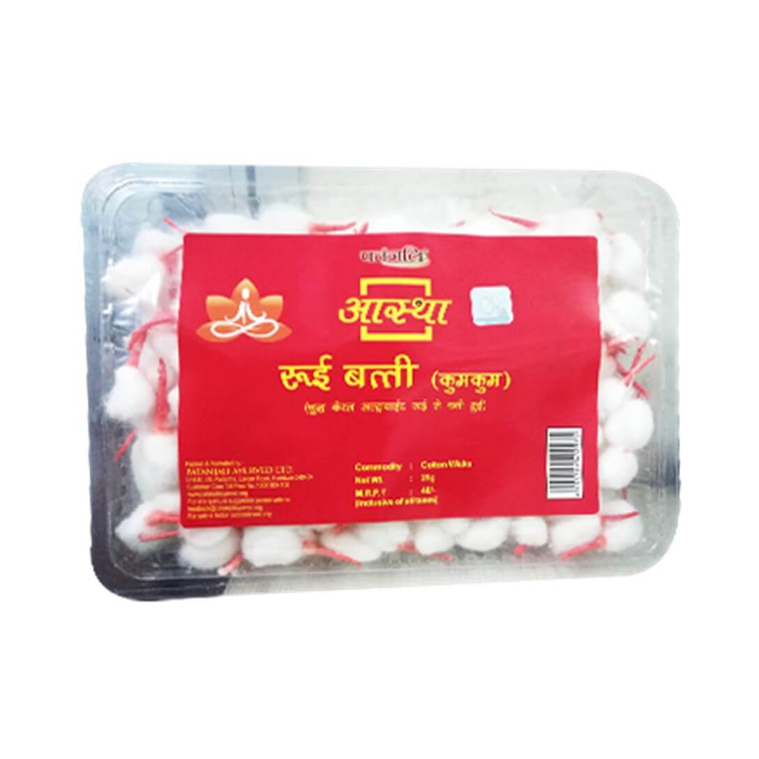 Patanjali Aastha Rui Batti Cotton Wicks Kumkum 25 g 200 Pc Approx Carrydor Online Grocery Store