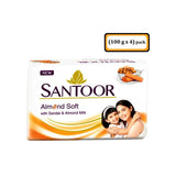 Santoor Almond Soft Soap with Sandal & Almond Milk - 100 g Bar & (100 g Bar x 4) Pack