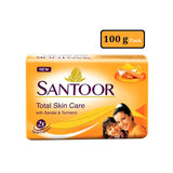 Santoor Total Skin Soap with Sandal & Turmeric - 100 g Bar & (100 g Bar x 4) Pack