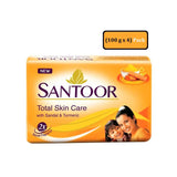 Santoor Total Skin Soap with Sandal & Turmeric - 100 g Bar & (100 g Bar x 4) Pack
