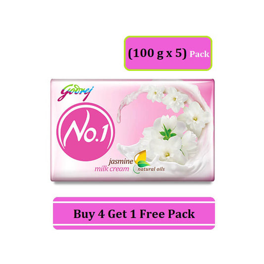 Godrej No.1 Soap with Jasmine & Milk Cream 100 g - Buy 4 Get 1 Free Pack