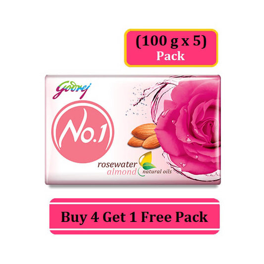 Godrej No.1 Soap with Rosewater & almond 100 g - Buy 4 Get 1 Free Pack
