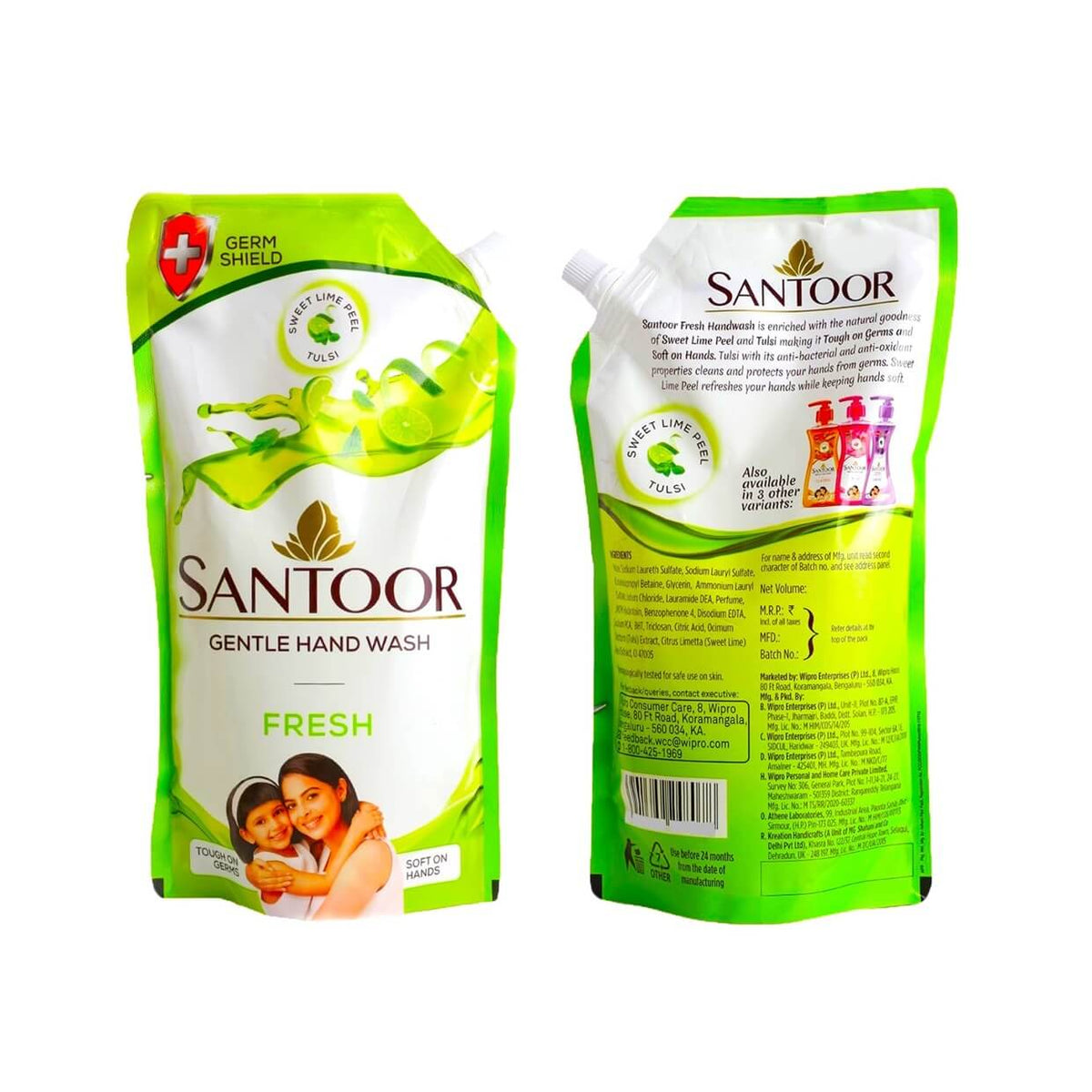 Santoor Gentle Handwash Fresh with Sweet Lime Peel & Tulsi - 750 ml Refill