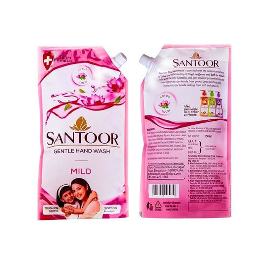 Santoor Gentle Handwash Mild with Lotus & Tulsi - 750 ml & 1.5 Litre Refill